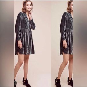 Anthropologie Holding Horses Green Velvet Long Sleeve Mini Shirt Dress, Size XS
